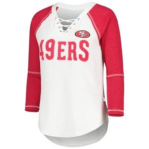 Women's San Francisco 49ers Touch Three-Quarter Sleeve Lace-Up V-Neck T-Shirt